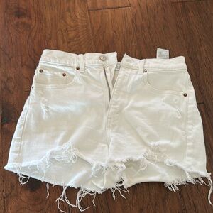 Abercrombie white distressed mom shorts high rise